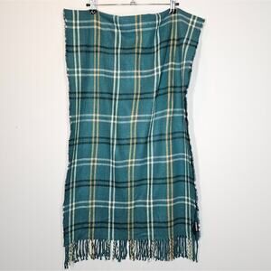 Steve Madden Plaid Green and Cream Fringe Fall Cozy Scarf Wrap